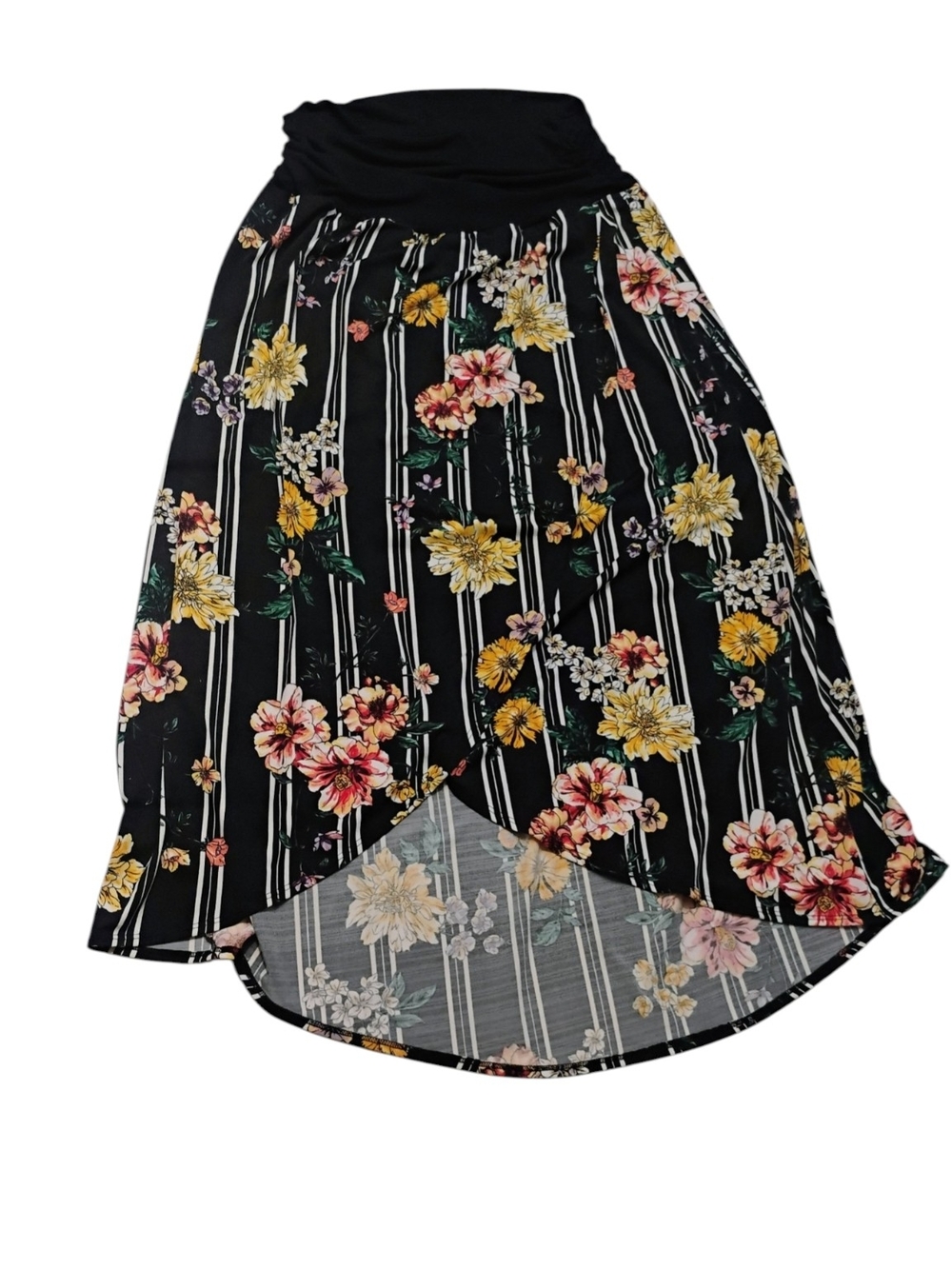 Apt. 9 Black Floral High-Low Skirt with Yellow & Pink Blooms SZ XL ❤️